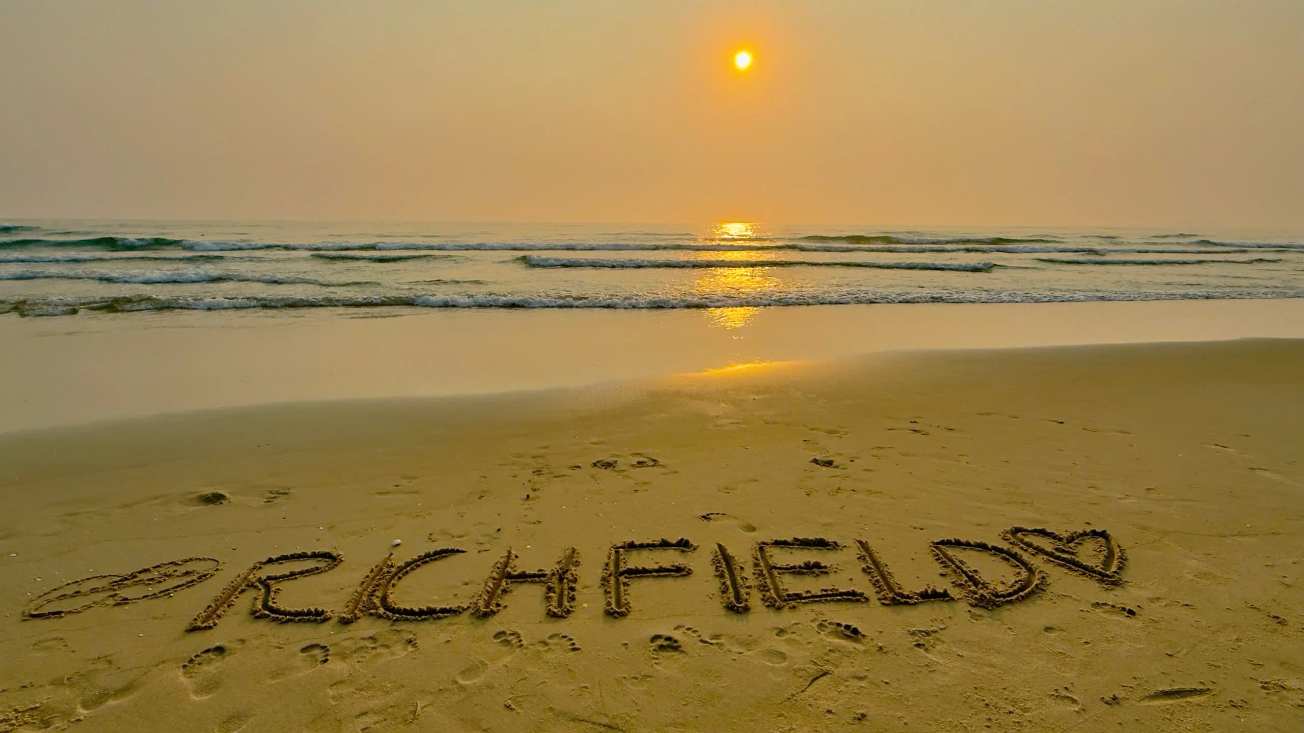 The Richfield team in a conga line on the beach at dusk