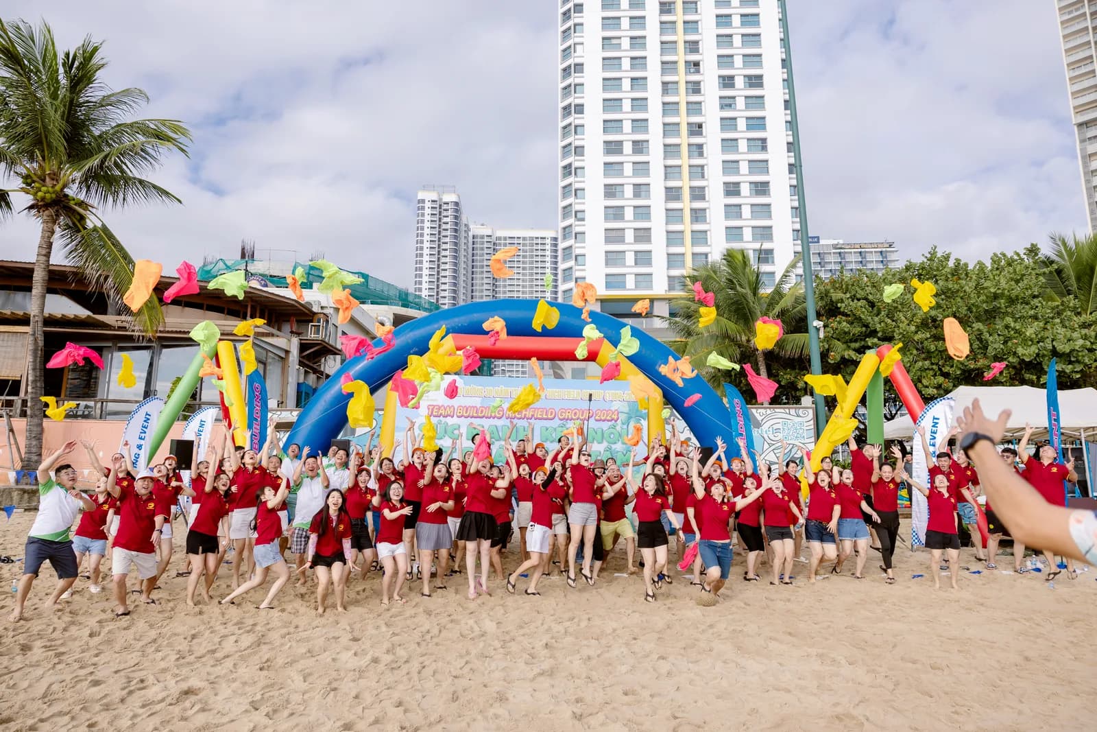 Team energy at the annual beach team-building